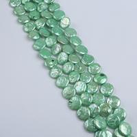Coin Cultured Freshwater Pearl Beads, DIY, green, 12-13mm Approx 36 cm 