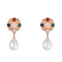 Plastic Pearl Zinc Alloy Earring, with Natural Stone & Plastic Pearl, fashion jewelry & for woman 