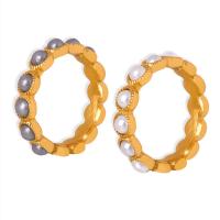 Titanium Steel Finger Ring, with Shell Pearl, Vacuum Ion Plating, fashion jewelry & for woman 4.8mm 
