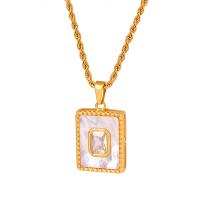 Titanium Steel Jewelry Necklace, with White Shell, 18K gold plated, fashion jewelry & micro pave cubic zirconia & for woman, golden Approx 19.69 Inch [