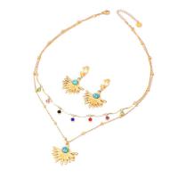 Turquoise Jewelry Sets, Titanium Steel, with turquoise, with 1.97inch extender chain, plated, Double Layer & micro pave cubic zirconia & for woman, golden, 26*41mm,26mm Approx 15.75 Inch, Approx 17.72 Inch 