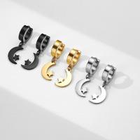 Huggie Hoop Drop Earring, 304 Stainless Steel, Moon and Star, Vacuum Ion Plating, fashion jewelry & for woman 