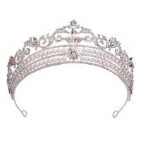 Bridal Tiaras, Zinc Alloy, with Plastic Pearl, silver color plated, fashion jewelry & for woman & with rhinestone, silver color, Inner Approx 155mm 