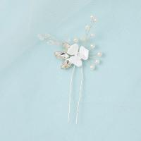 Hair Stick, Zinc Alloy, with Crystal & Plastic Pearl, plated, fashion jewelry & for woman, silver color 