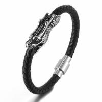 PU Leather Cord Bracelets, with 304 Stainless Steel, Dragon, punk style & for man Approx 21 cm 