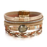PU Leather Cord Bracelets, with Resin & Brass & Zinc Alloy, gold color plated, vintage & Unisex cm 