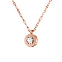 Cubic Zirconia Stainless Steel Necklace, 304 Stainless Steel, with Cubic Zirconia, Flat Round, Vacuum Ion Plating, fashion jewelry & for woman, rose gold color, 10mm Approx 47 cm 