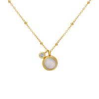 Stainless Steel Jewelry Necklace, 304 Stainless Steel, with Cats Eye, with 5cm extender chain, Flat Round, Vacuum Ion Plating, fashion jewelry & for woman & with rhinestone, golden, 11mm cm 