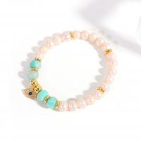 Gemstone Pearl Bracelets, Freshwater Pearl, with Natural Stone & Brass, plated, fashion jewelry & with rhinestone cm 