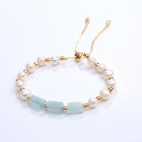 Gemstone Pearl Bracelets, Brass, with Natural Stone & Freshwater Pearl, plated, fashion jewelry cm 