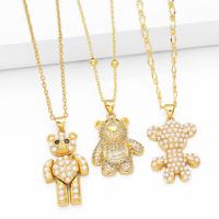 Cubic Zircon Micro Pave Brass Necklace, with Plastic Pearl, with 5cm extender chain, Bear, plated, fashion jewelry & micro pave cubic zirconia cm 