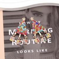 Christmas Earrings, Zinc Alloy, Christmas Tree, Christmas Design & fashion jewelry & for woman & with rhinestone, multi-colored 