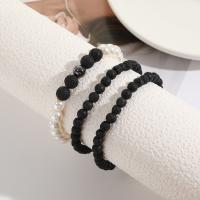 Lava Bead Bracelet, Elastic Thread, with Lava, handmade, three pieces & fashion jewelry & for man Approx 18 cm 