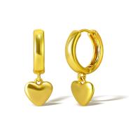 Brass Drop Earring, Heart, real gold plated, for woman, golden 