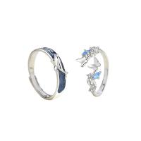 Cubic Zirconia Micro Pave Sterling Sliver Jewelry Sets, 925 Sterling Silver, Whale, plated, Hand-Painted Enamel Glaze & micro pave cubic zirconia & for couple, US Ring 