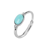Sterling Silver Finger Ring, Natural Turquoise, with 925 Sterling Silver, silver color plated, adjustable & micro pave cubic zirconia & for woman US Ring 