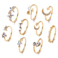 Zinc Alloy Ring Set, gold color plated, adjustable & for woman & with rhinestone, US Ring 