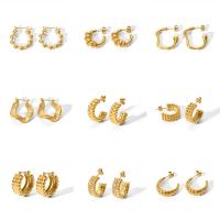 Edelstahl Stud Ohrring, 304 Edelstahl, mit Kunststoff Perlen, goldfarben plattiert, verschiedene Stile für Wahl & für Frau, 13-32mm, verkauft von Paar