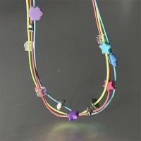 Waxed Nylon Cord Necklace, Wax Cord, with Crystal & Resin, with 6.6cm extender chain, fashion jewelry & multilayer & for woman, multi-colored Approx 36.8 cm [