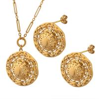 Brass Jewelry Set, Stud Earring & necklace, with Titanium Steel, Vacuum Ion Plating, fashion jewelry & for woman, golden +5cm .1cm 