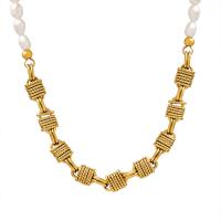 Ожерелье из пресноводных жемчуг на латунной цепочке, Латунь, с Пресноводные жемчуги, с 5cm наполнитель цепи, плакирован золотом, ювелирные изделия моды & Женский, два разных цвета, длина:40 см, продается Strand
