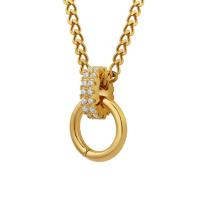 Cubic Zircon Micro Pave Brass Necklace, with Titanium Steel, with 5cm extender chain, Vacuum Ion Plating, fashion jewelry & micro pave cubic zirconia & for woman, golden cm 