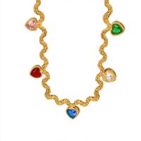 Messing Zirkonia Halskette, mit Titanstahl, mit Verlängerungskettchen von 5cm, goldfarben plattiert, Modeschmuck & für Frau & mit kubischem Zirkonia, farbenfroh, Länge:40 cm, verkauft von PC