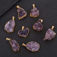 Amethyst Pendant February Birthstone , with Brass, gold color plated, DIY & mixed, purple, 30mm 