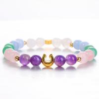 Bracelets en pierres précieuses, pierre gemme, avec laiton, bijoux de mode & pour femme, couleurs mélangées Environ 17 cm, Vendu par PC