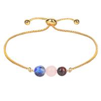 Gemstone Bracelets, Brass, with Lapis Lazuli & Tiger Eye & Garnet, Round, gold color plated, Adjustable & fashion jewelry & for woman, mixed colors Approx 22 cm 