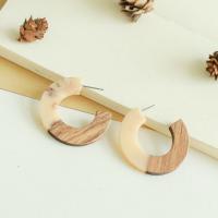 Wood Earring, with Resin, Letter C, fashion jewelry & for woman, 38mm, Approx 