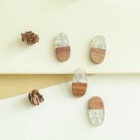 Original Wood Pendants, with Silver Foil & Resin, Oval, DIY Approx [