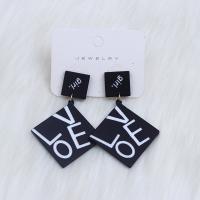 Acrylic Drop Earring, Square, painted, fashion jewelry & with letter pattern & for woman, black 