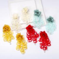 Plastic Pearl Zinc Alloy Earring, with Chiffon & Plastic Pearl, Flower, handmade, fashion jewelry & for woman 