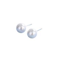 Sterling Silver Stud Earring, 925 Sterling Silver, with Plastic Pearl, plated, for woman, platinum color 