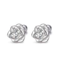 Cubic Zirconia Micro Pave Sterling Silver Earring, 925 Sterling Silver, Flower, plated, micro pave cubic zirconia & for woman, platinum color 