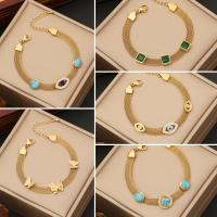 Stainless Steel Chain Bracelets, 304 Stainless Steel, with turquoise, with 2inch extender chain, gold color plated & for woman & with rhinestone Approx 7 Inch 