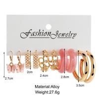 Pendiente de aleación de cinc con perlas plásticas, aleación de zinc, con Perlas plásticas & Acrílico, chapado en color dorado, Joyería & para mujer, 20-35mm, Vendido por Set