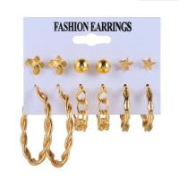 alliage de zinc Boucles d'oreilles, Placage de couleur d'or, 6 pièces & pour femme & creux, 10-40mm, Vendu par paire