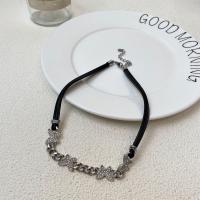 Fashion Choker Necklace, Zinc Alloy, with Titanium Steel & leather cord, with 6.8cm extender chain, fashion jewelry & for woman & with rhinestone Approx 32.6 cm 