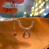 Glass Zinc Alloy Necklace, with Glass, with 5.9cm extender chain, silver color plated, fashion jewelry & for woman Approx 42.6 cm 