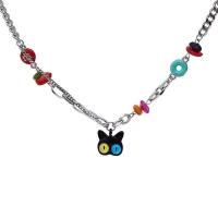 Gemstone Necklaces, Zinc Alloy, with Titanium Steel & Gemstone, with 6.7cm extender chain, silver color plated, fashion jewelry & for woman Approx 41.8 cm 