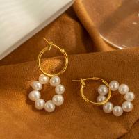Freshwater Pearl Brass Earring, with Brass, real gold plated, fashion jewelry & for woman, white 