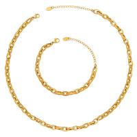 Brass Jewelry Set, bracelet & necklace, Vacuum Ion Plating, fashion jewelry & for woman, golden, Braceletuff1a15+5cm +5cm 