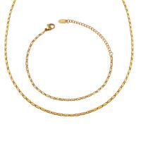Conjunto de la joya de cobre amarillo, metal, Recubrimiento iónico al vacío, Joyería & para mujer, dorado, Braceletuff1a15+5cm,Necklace:40+5cm, Vendido por UD