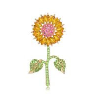 Rhinestone Zinc Alloy Brooch, with Rhinestone, Sunflower, gold color plated, fashion jewelry & Unisex, mixed colors 