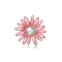 Enamel Brooch, Zinc Alloy, with Plastic Pearl, Daisy, gold color plated, fashion jewelry & for woman, pink 