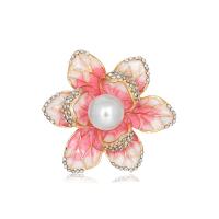 Enamel Brooch, Zinc Alloy, with Rhinestone & Plastic Pearl, Flower, gold color plated, fashion jewelry & for woman 