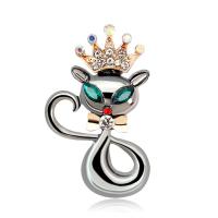 Rhinestone Zinc Alloy Brooch, with Rhinestone, Cat, plated, fashion jewelry & for woman, mixed colors 
