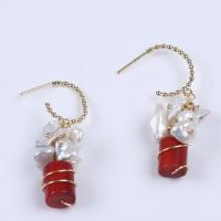 Freshwater Pearl Drop Earring, with Red Turquoise & Zinc Alloy, gold color plated, fashion jewelry & for woman, mixed colors, 10-30mm 